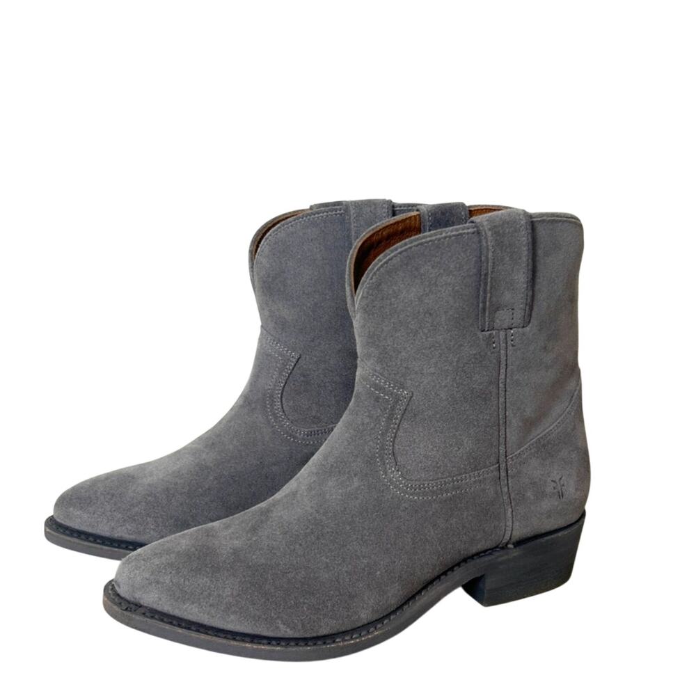 Frye Womens 9 Gray Suede Leather Heeled Pointed Toe Western Ankle Booties NEW
